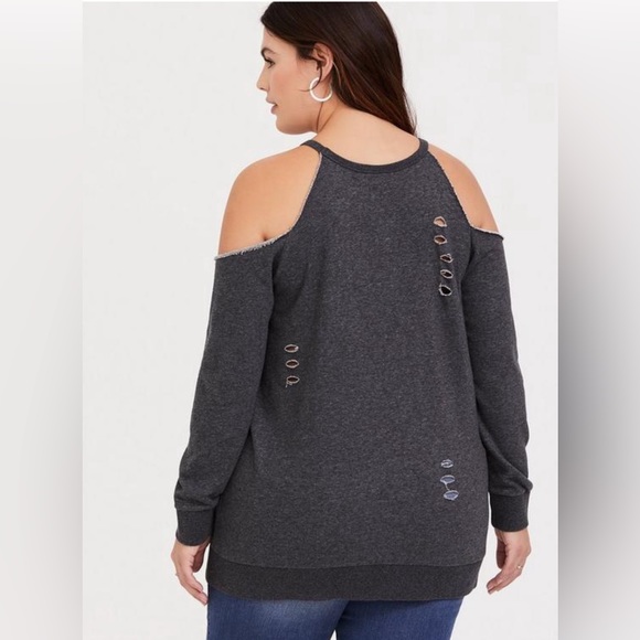 New - Torrid Lt Weight French Terry Cold Shoulder
Destructed Sweatshirt - Picture 2 of 7